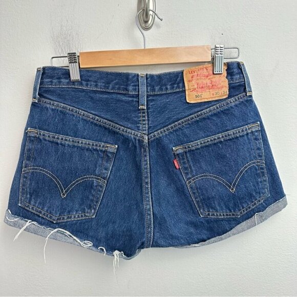 Levi’s Vintage 501 Size 30 Distressed Cut off Denim Shorts Dark Wash - Picture 2 of 6